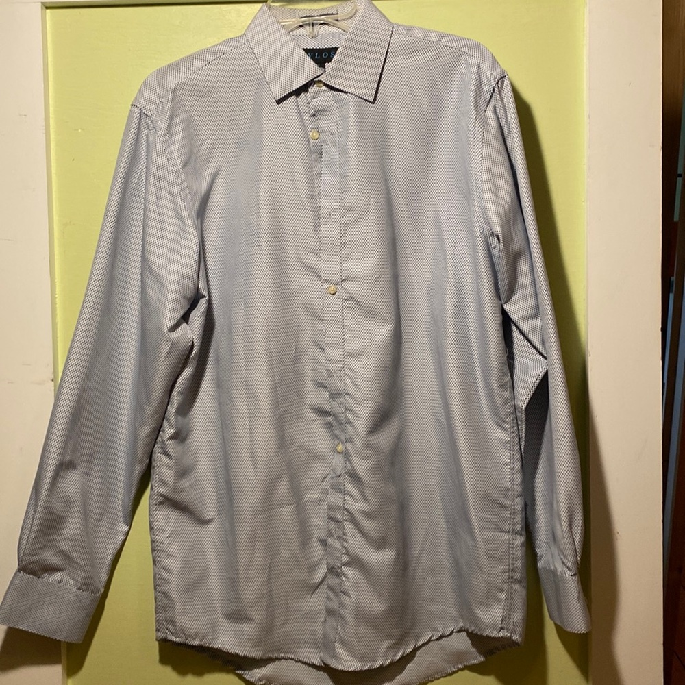 White and blue polka dot dress shirt
